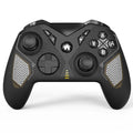 Black wireless game controller with leather-textured grips for Nintendo Switch gaming