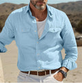 Men's long-sleeved cotton linen summer shirt in loose fit solid colour design