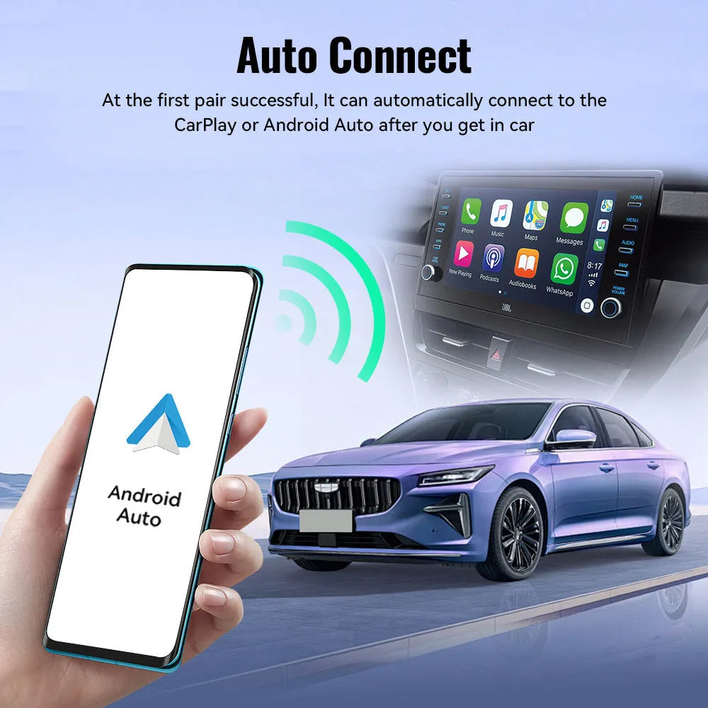 Black mini CarPlay USB interface adapter with compact dimensions for wireless smartphone connectivity in vehicles