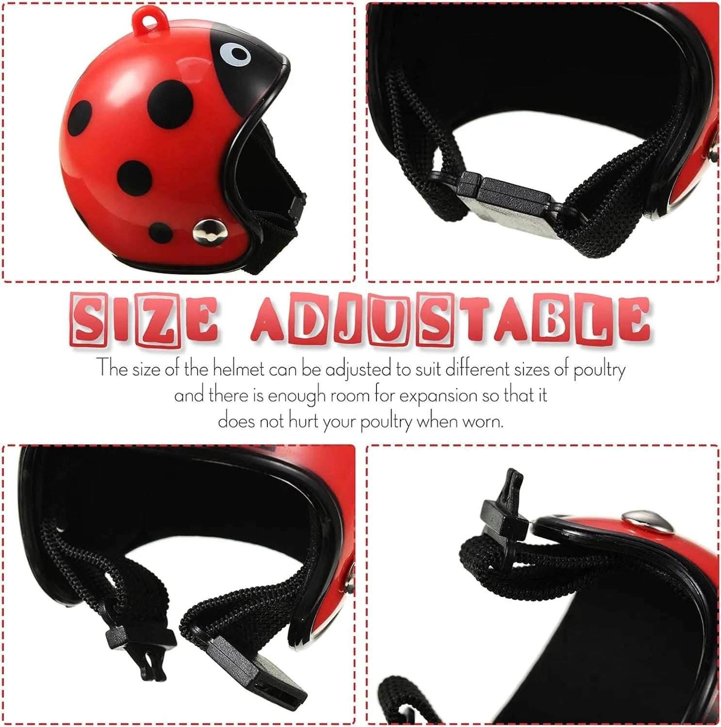 Small hard plastic pet safety helmet with sponge lining for a chicken or bird.