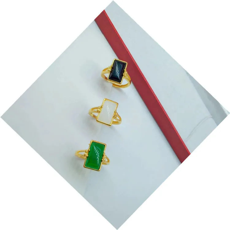 Adjustable brass gold-plated ring with electroplated finish and coloured gemstone options