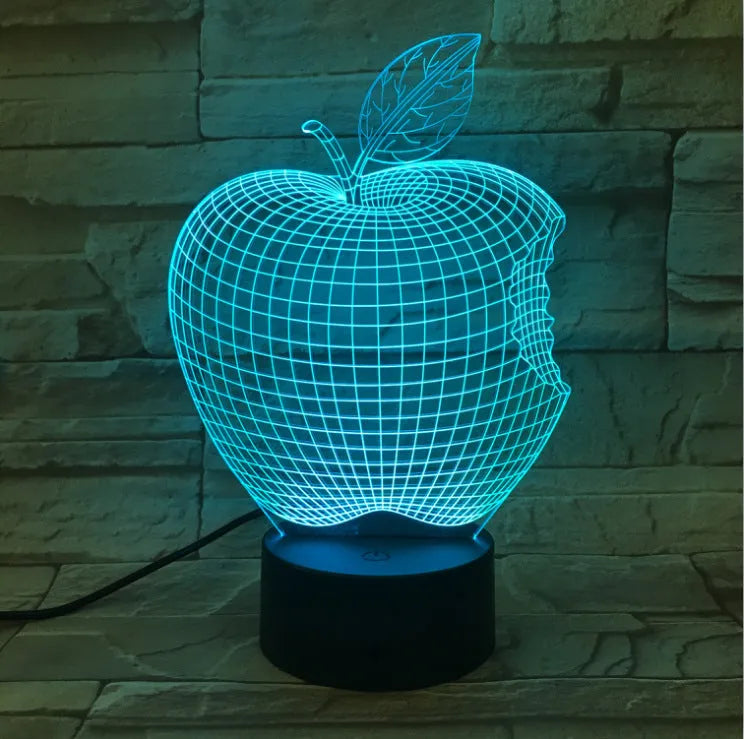 3D fruit-shaped night light with colourful LED effects and touch control, dimensions 220x130x90mm