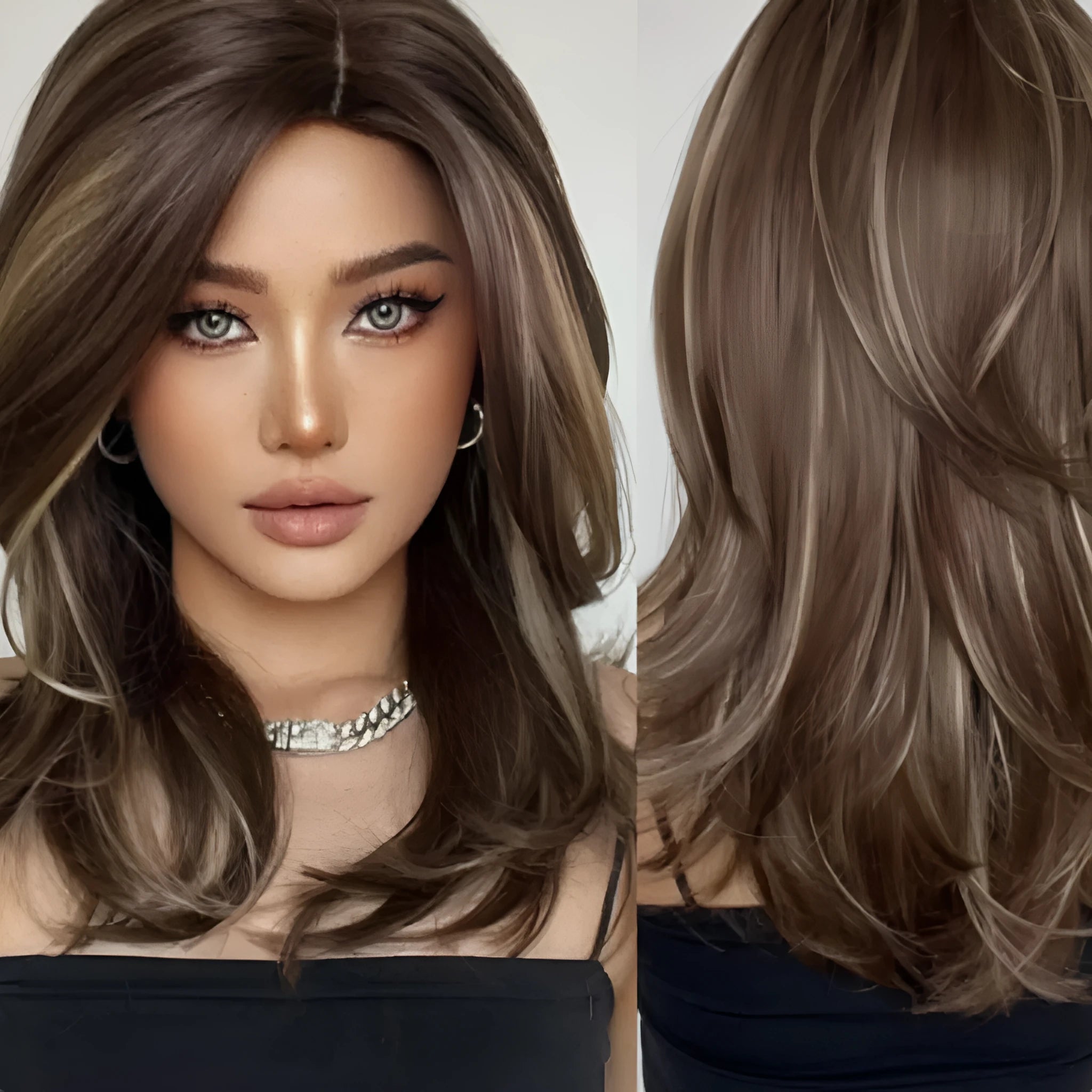 Mid-length platinum gradient colour full-head wig with long curly hair and bangs