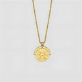 Titanium steel sunflower embossed pendant necklace with geometric star elements on adjustable chain