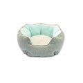 Blue octagonal pet bed with soft wool point design and removable mat for a small dog.