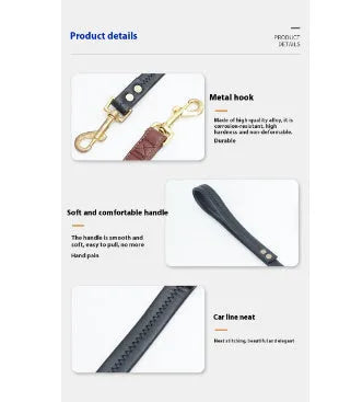 A high-grade PU leather dog traction belt leash shown in black and maroon colour options.