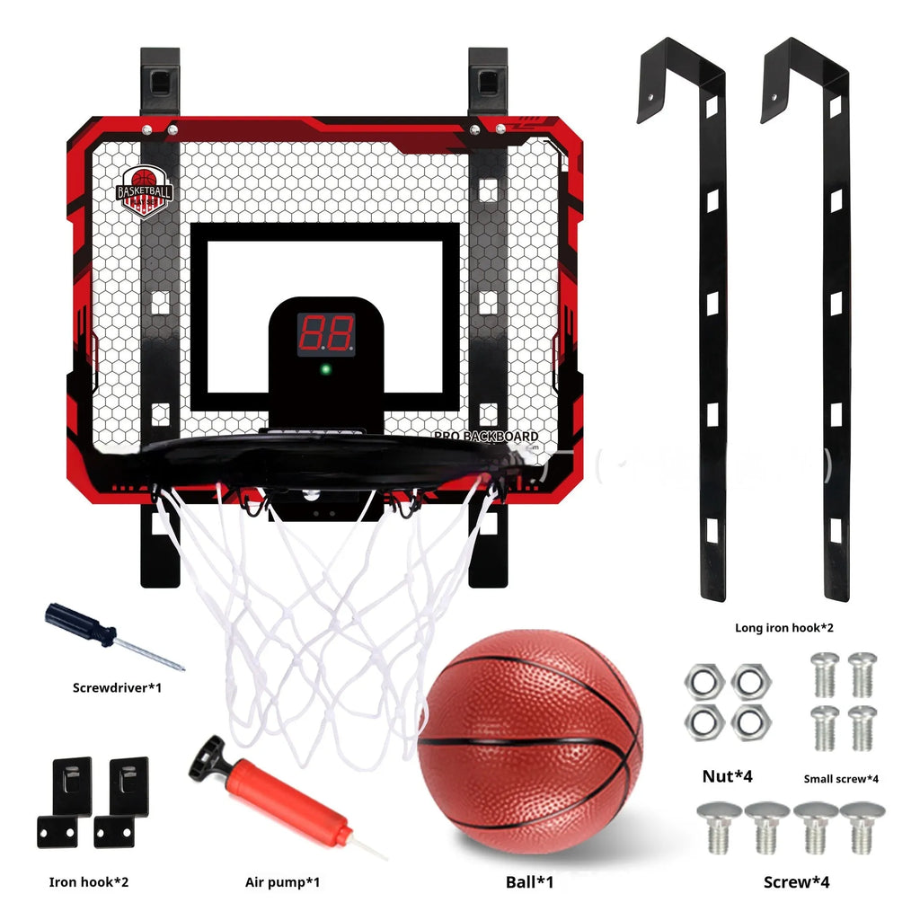 Folding basketball frame with red or blue 400x300mm panel, suction cup and iron hook mount with 16cm ball