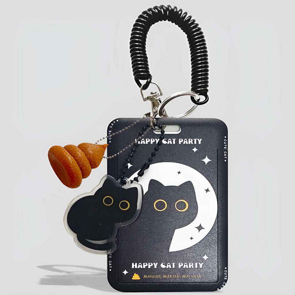 Cartoon black cat plastic card sleeve holder with ferrule pendant for transit and student cards