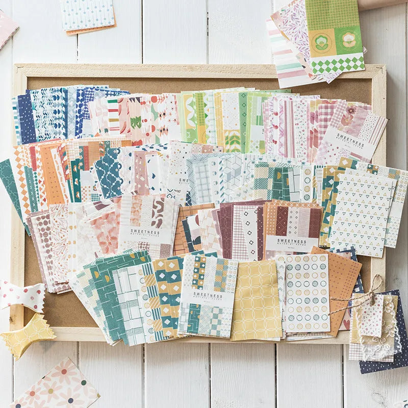 50 pieces of dessert-themed retro collage note paper in ten pastel colours measuring 56x83mm
