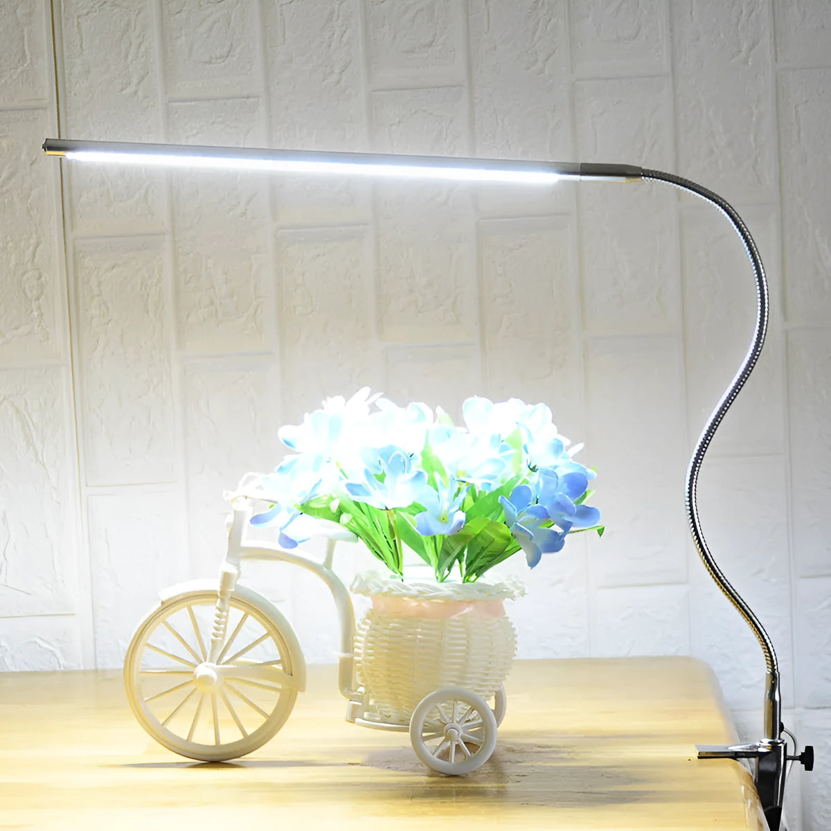 Silver LED nail lighting table lamp with clip attachment and USB cable