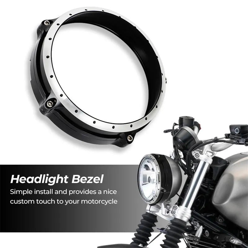 Black CNC aluminium headlight protective cover for BMW R Nine T Scrambler motorcycle
