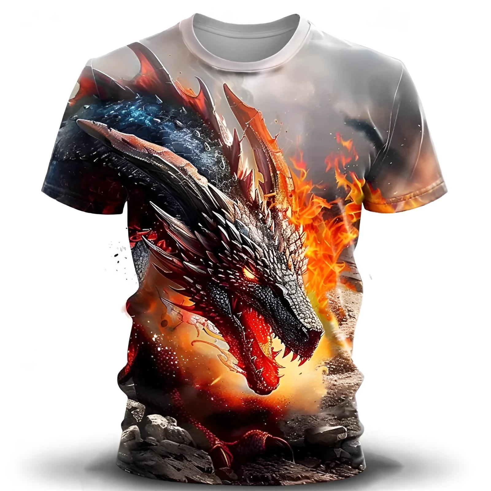 Men's short-sleeve t-shirt with 3D wind dragon print in milk silk polyester fabric