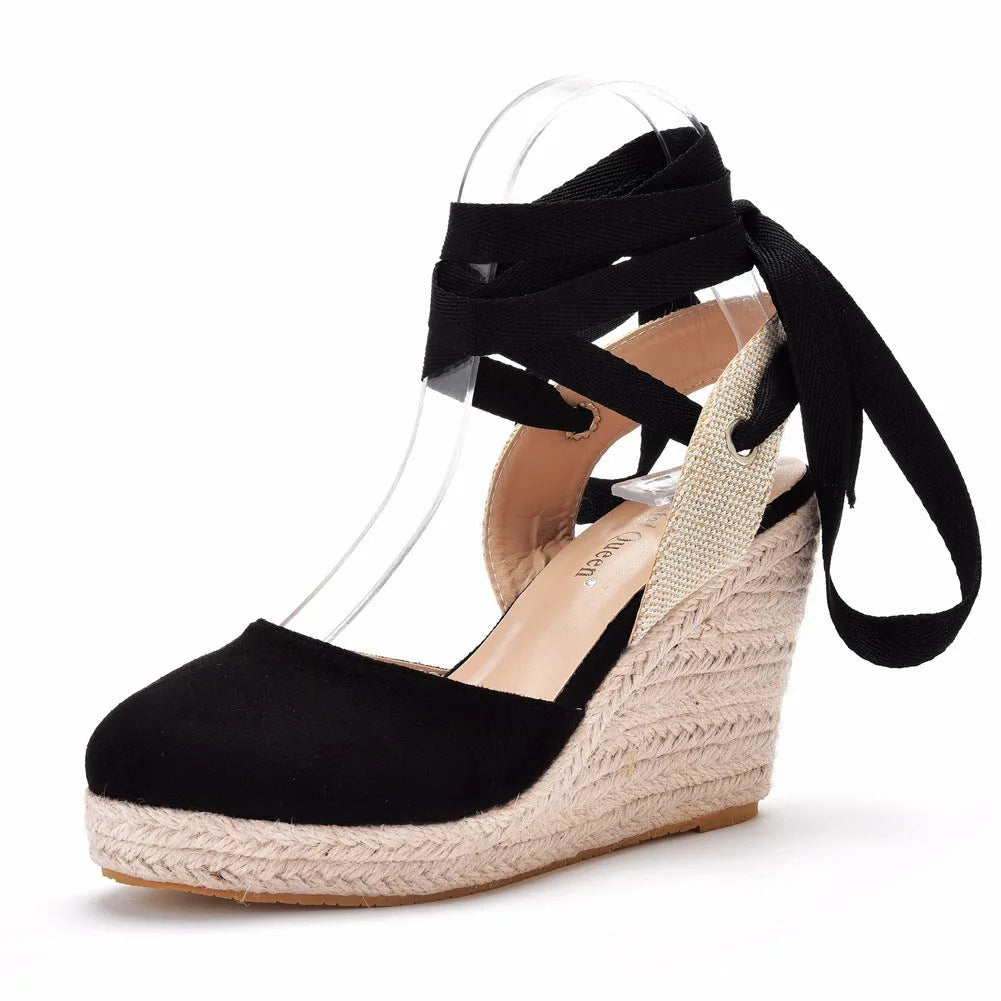 Women's apricot bohemian wedge sandals with bead details and an adjustable buckle on a 10.5cm heel.