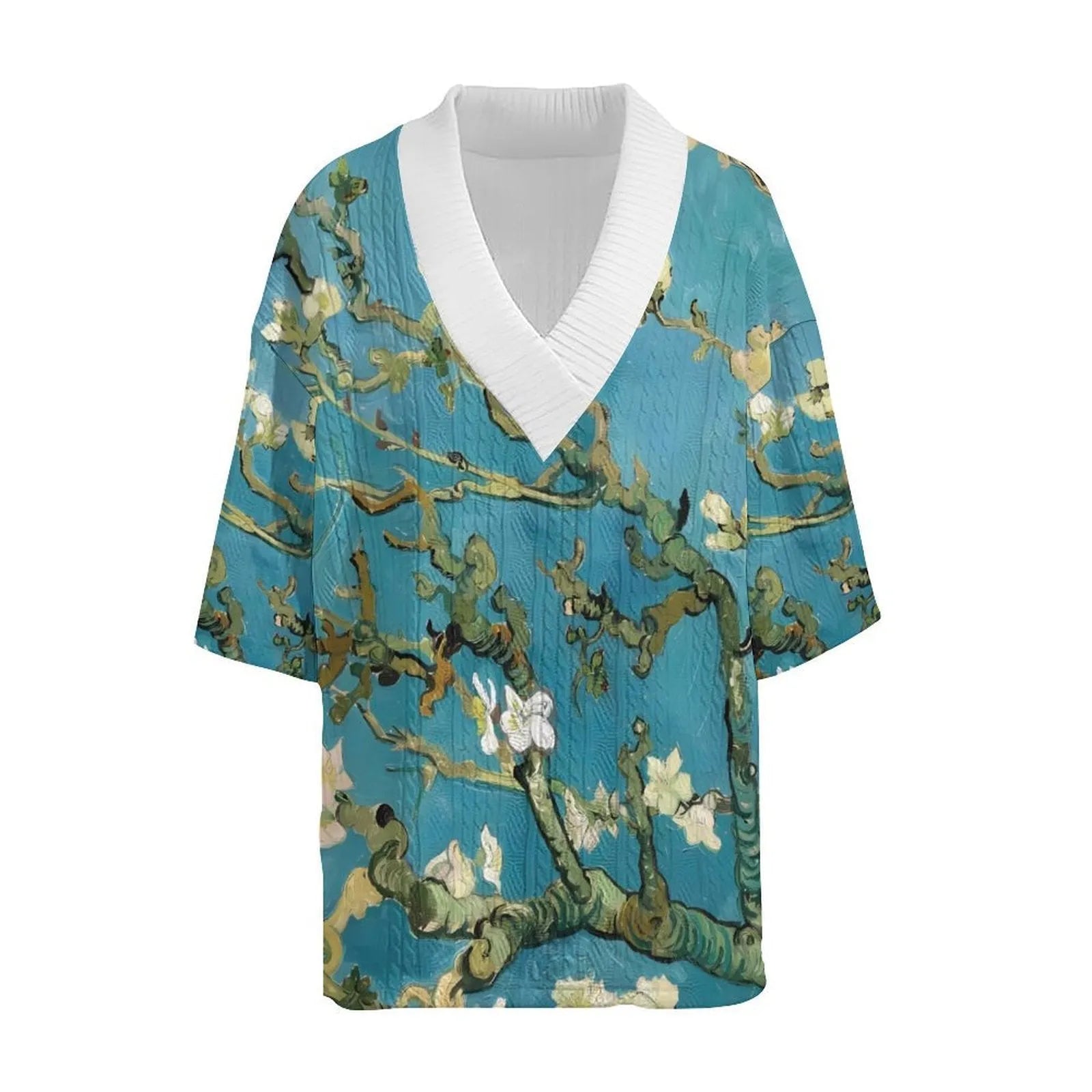 Men's peacock blue casual suit set with 3D printed knitted shorts and matching T-shirt style top