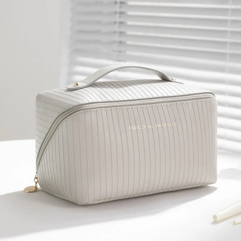 Vertical pattern pillow makeup bag cubic shape beige colour