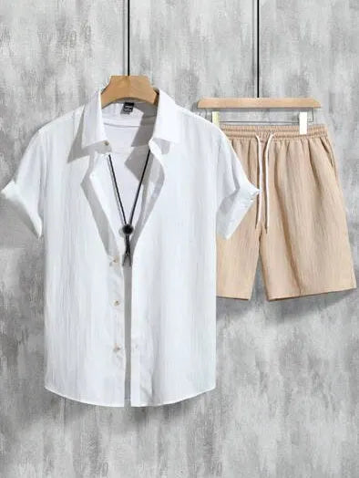 Men's casual Hawaiian 3D printed short sleeve shirt and matching shorts outfit for summer wear