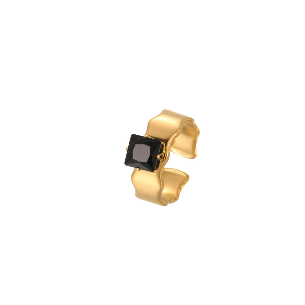 Adjustable open mouth geometric ring with zircon detailing and titanium electroplated finish