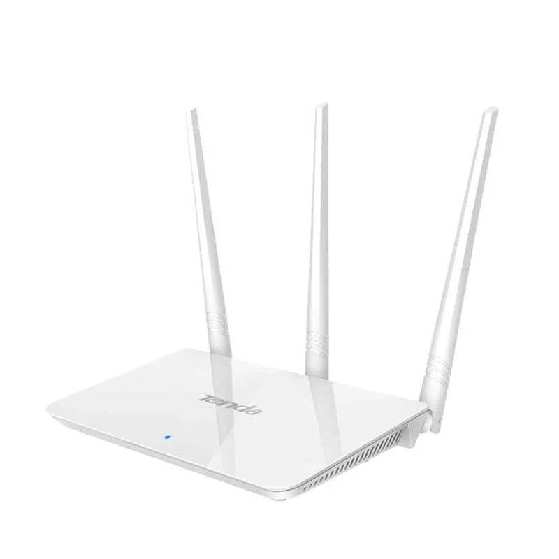 White wireless router with antennas for dual-band 2.4G and 5G WiFi home networking