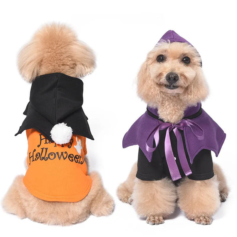 Halloween pumpkin dog sweater shawl in black or orange colours