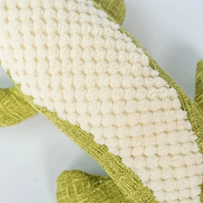 Blue, green, and red corn grid textured plush pet toy measuring 18 cm