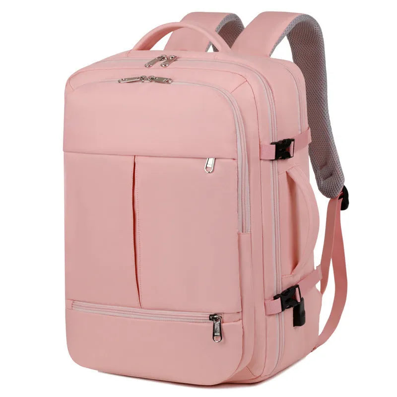 Large waterproof Oxford cloth backpack with multiple pockets, shown in one of five colours, holding a 15.6 inch laptop.
