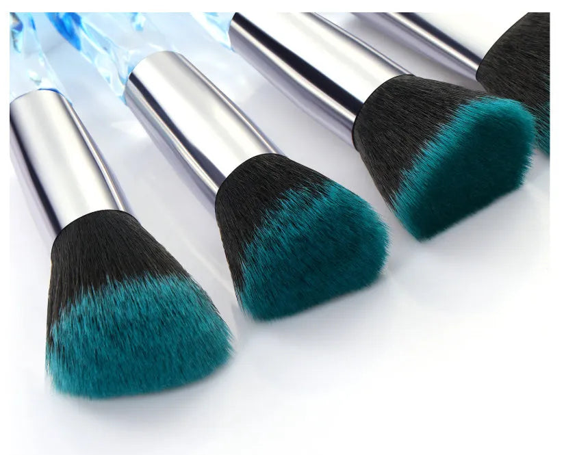 Ten foundation brushes with crystal handles and artificial fibre bristles in four colour options