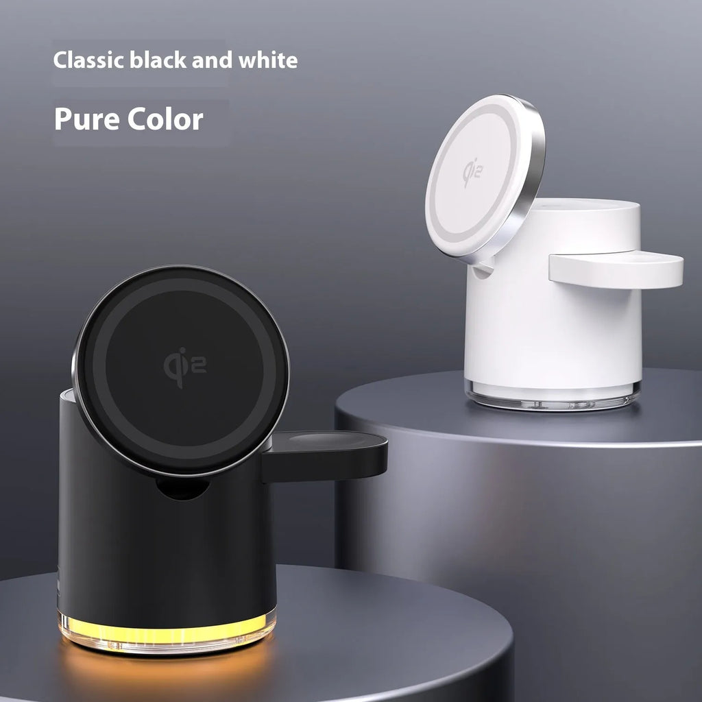 Foldable magnetic wireless charger C16 charging phone watch and earbuds in ivory white or black