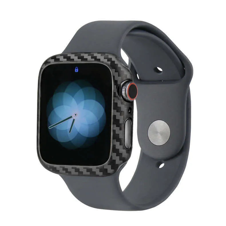 Apple Watch Series 4 in a slim black half wrap leather protective case.