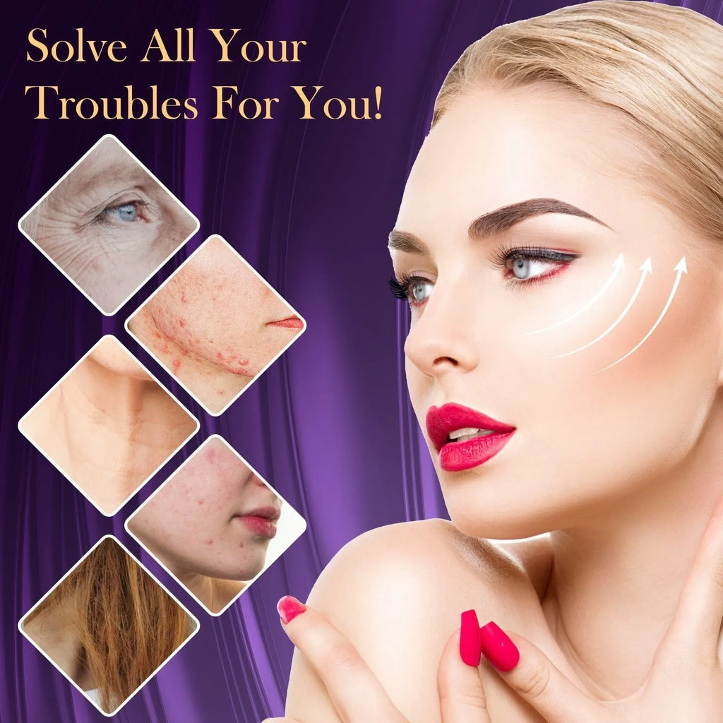 Professional purple high wave electrotherapy rod with six accessory heads for commercial skin treatments.