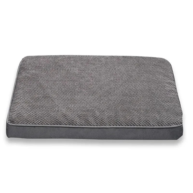 Pet memory foam mat with removable cover in Coffee, GRAY, Green, or Khaki, available in S, M, L, and XL sizes