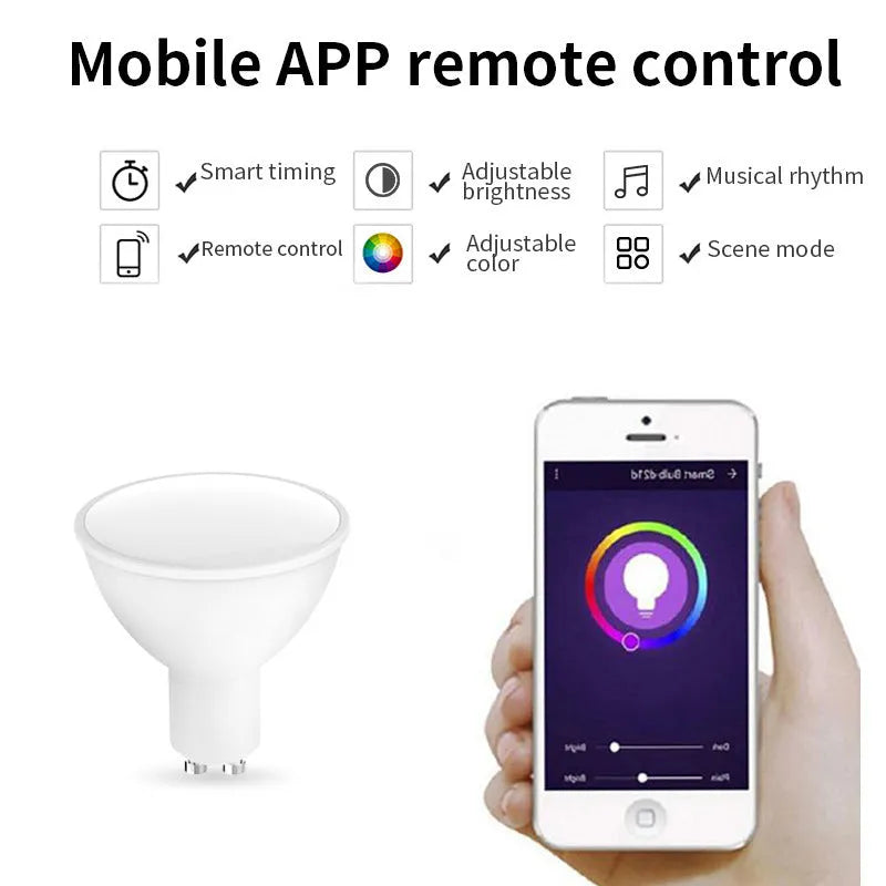 GU10 smart LED spotlight with RGBCCT colours and WiFi connectivity for voice control