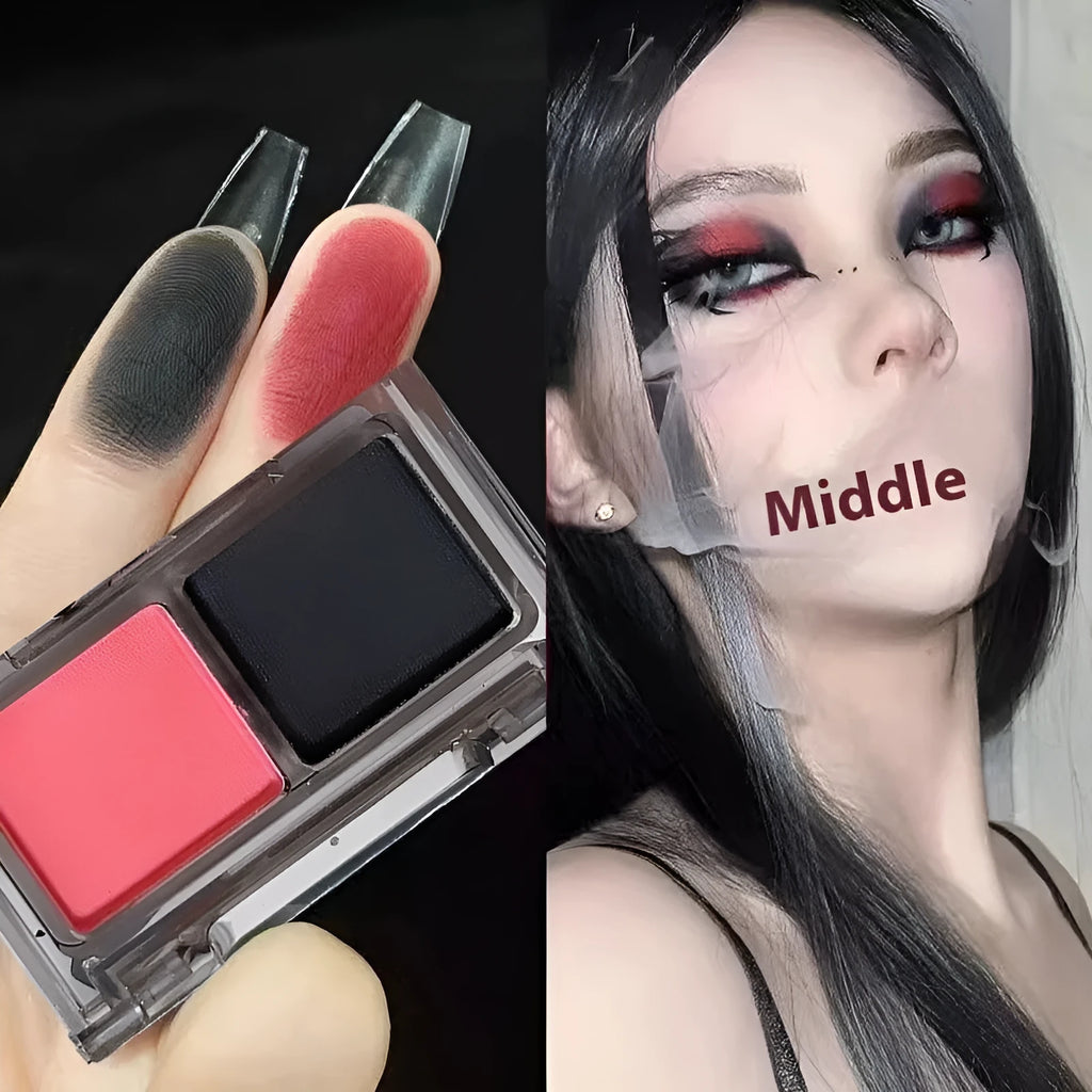 Two-tone pink and black matte shimmer eyeshadow plate with five colourway options