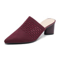 Women's pointed toe sandals with 5cm chunky heel in fabric upper