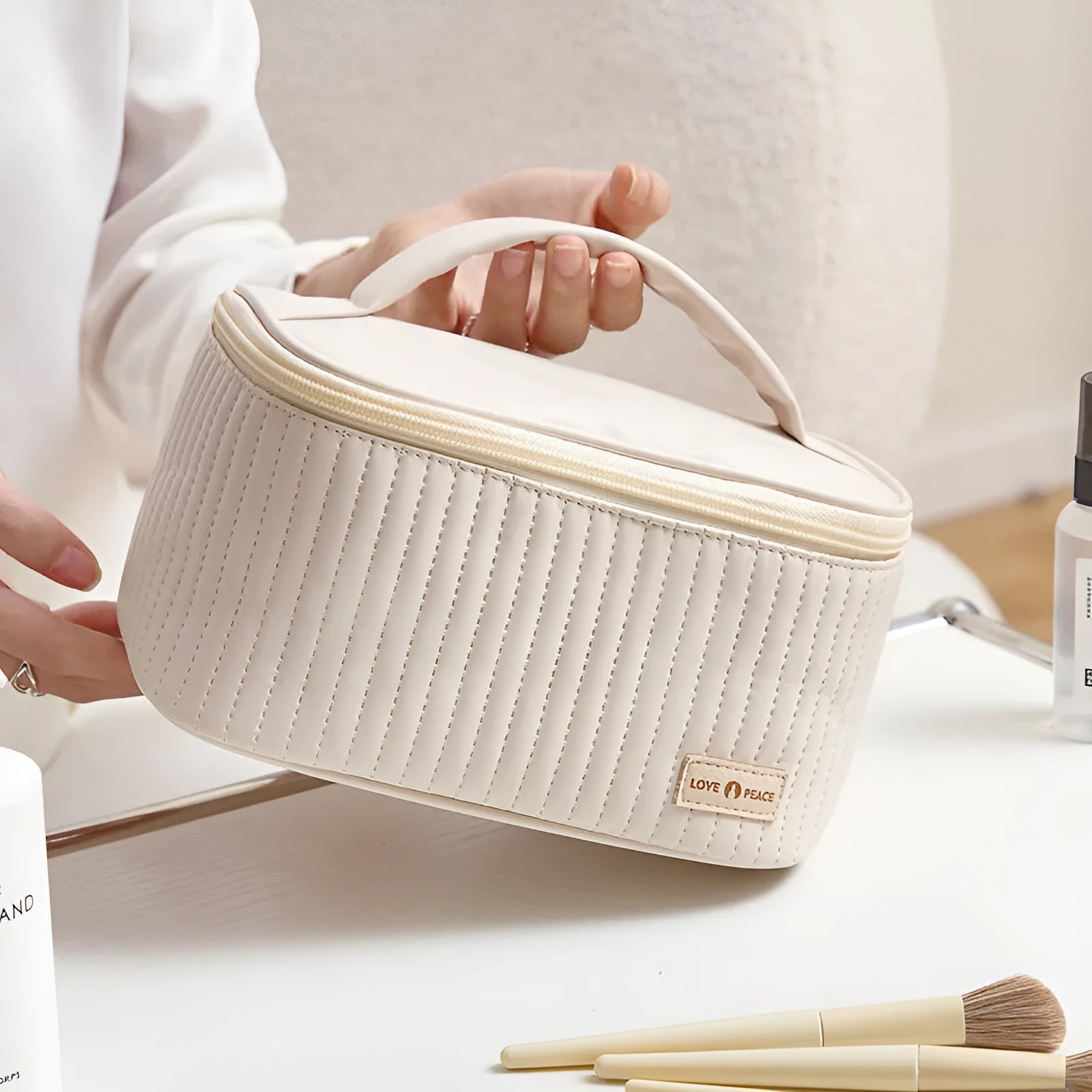 Open-top PU leather makeup bag in a choice of six solid colours.