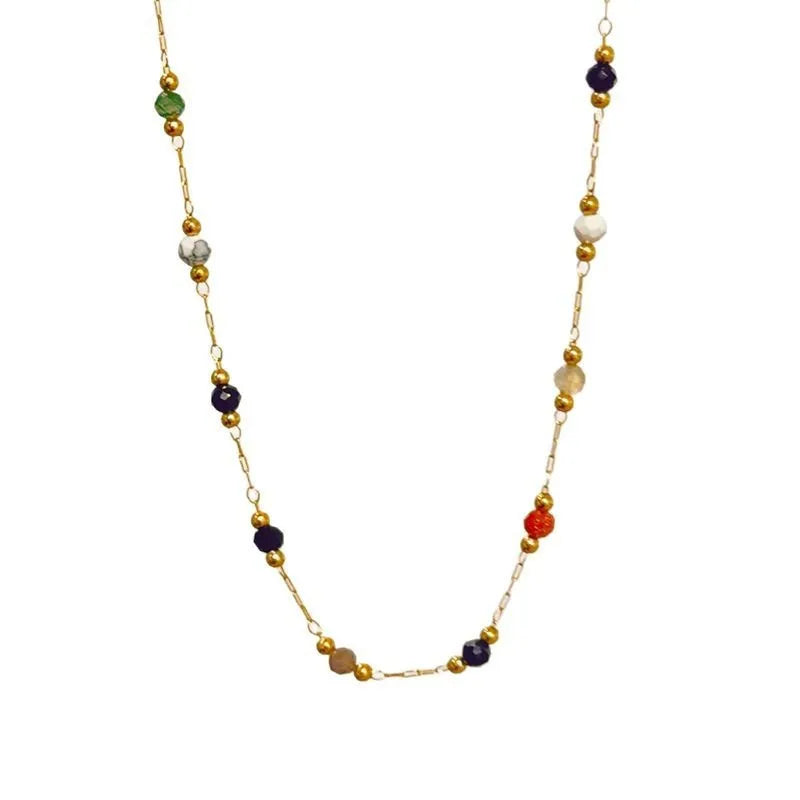 Gold titanium steel women's necklace with natural stone pendant on O-ring chain