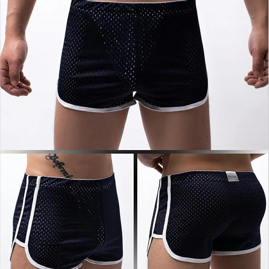 Men's three-point boxers in cotton and nylon fabric, shown in multiple colour options.