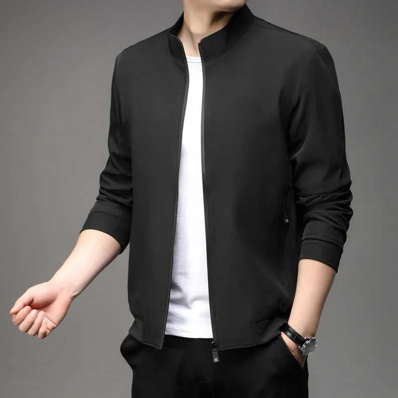 Korean style loose lapel autumn jacket in polyester blend fabric with zipper pockets