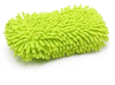Silver green chenille microfiber car wash sponge block measuring 14x25 cm