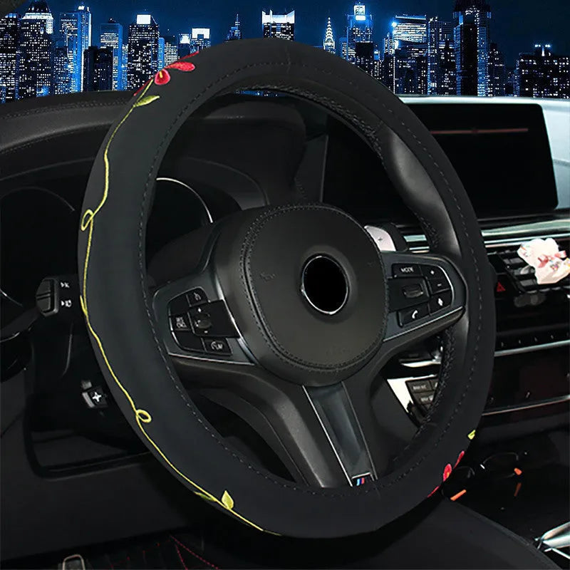 Butterfly embroidered flannel steering wheel cover on a 38cm car steering wheel