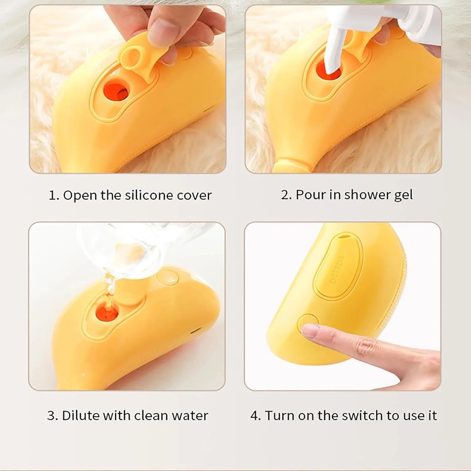 Green rechargeable cat steam brush with silicone teeth and massage function for pet grooming