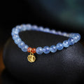 Natural aquamarine crystal bracelet with 8mm round transparent beads and blessing card