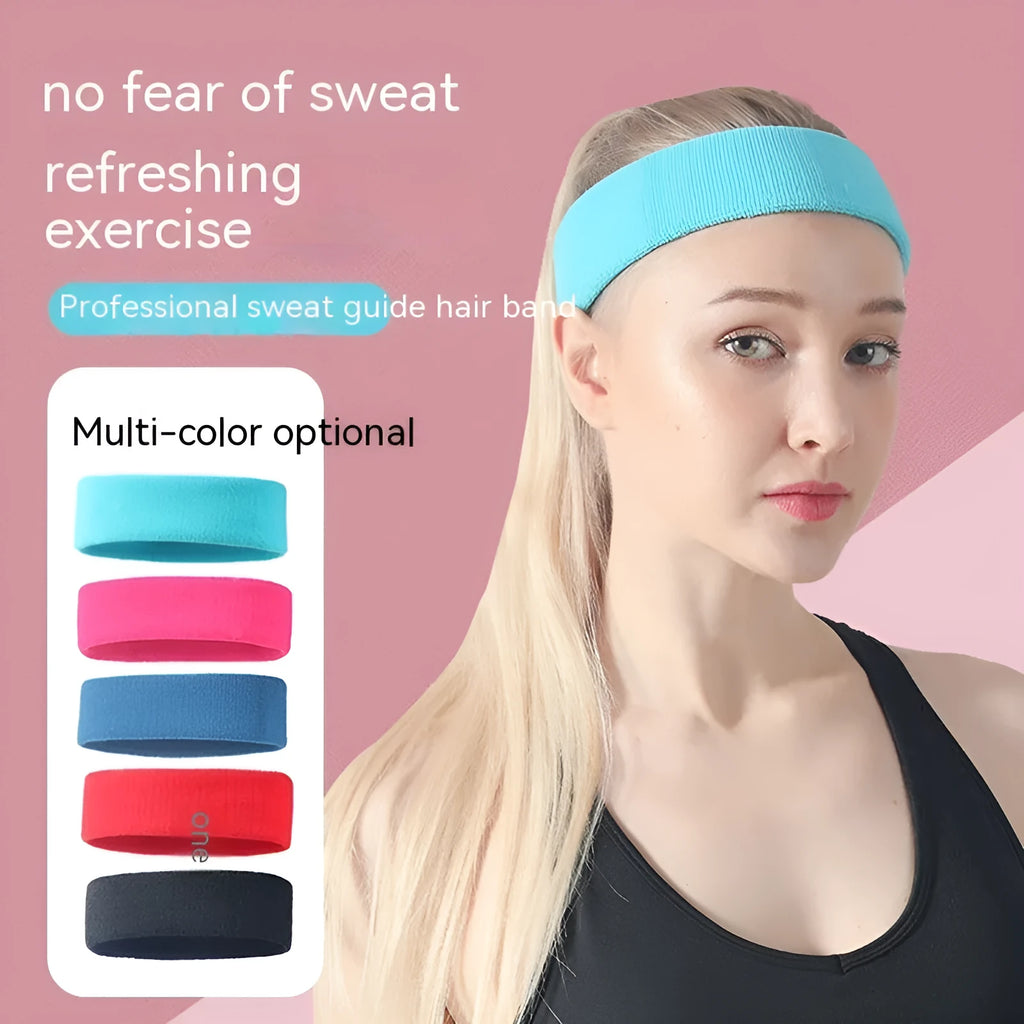 Solid colour elastic sports sweat band made from polyester spandex.