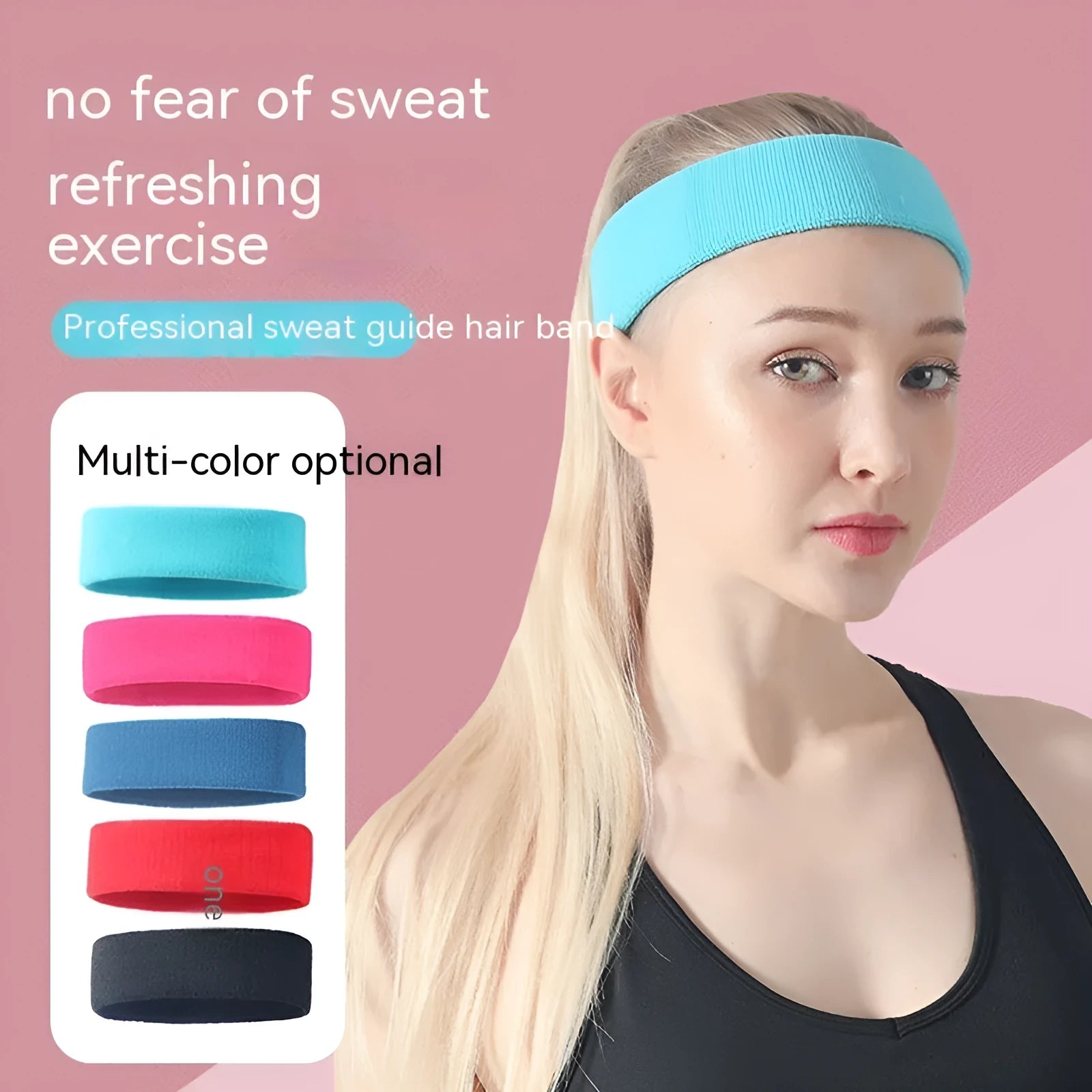 Solid colour elastic sports sweat band made from polyester spandex.