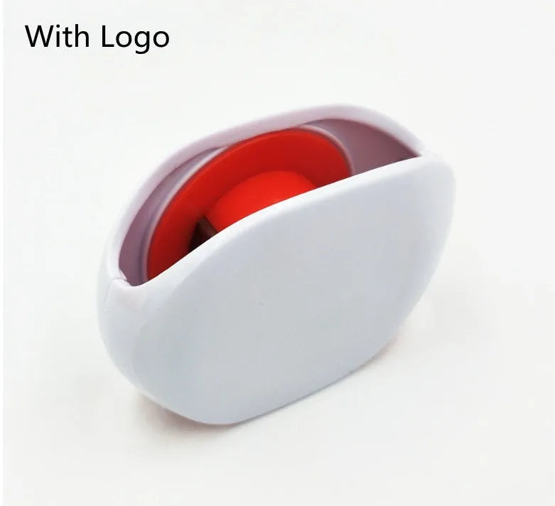 Automatic earphone cable winder retractor in assorted colours on a white background.