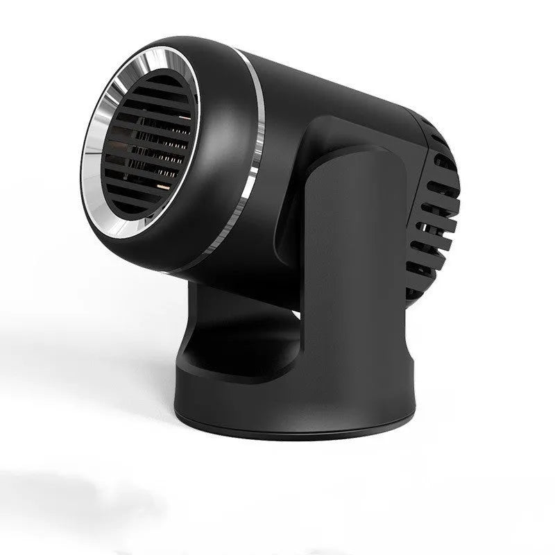 Black and white 12v portable car heater fan with 1.5m cord for windscreen defrosting