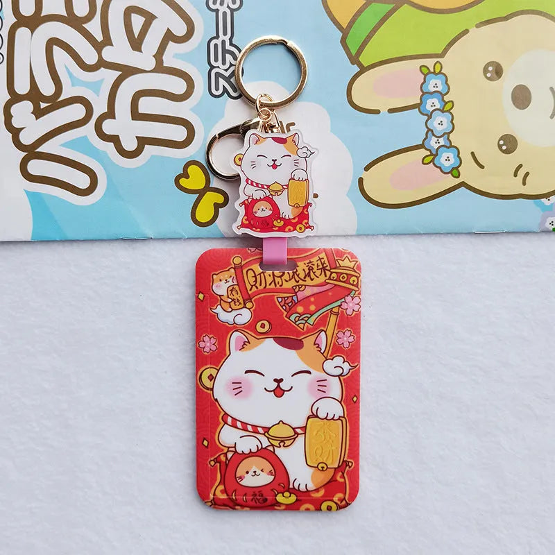 Lucky Cat plastic card sleeves with ferrule pendant in cartoon style designs