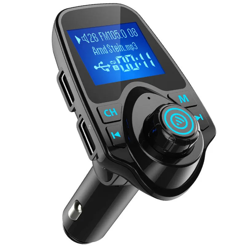 Black G7 Bluetooth FM transmitter and car hands-free kit plugged into a 12V car socket