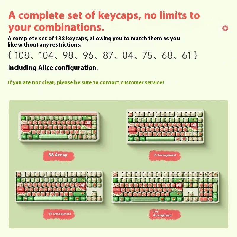 Watermelon theme sublimation printed PBT mechanical keyboard key caps with small steamed bun mushroom profile