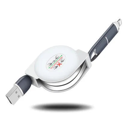 3 in 1 telescopic charging cable with 120 cm TPE cable and titanium alloy connectors in multiple colours