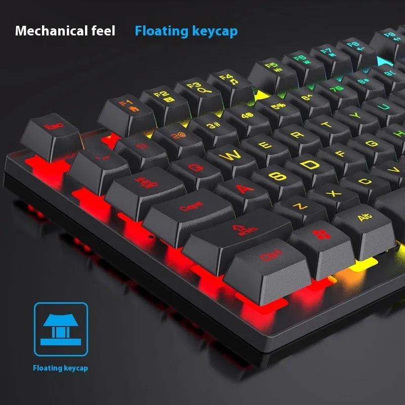 Black portable gaming keyboard with 104 keys and backlight, showing compact size and USB cable
